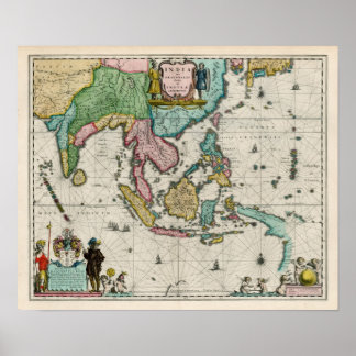 Poster Mapa da Índia e do Extremo Oriente, Mapa de 1642