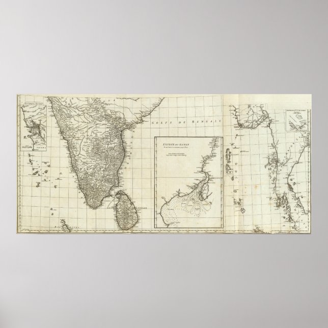 Pôster Mapa da Índia gravado (Frente)