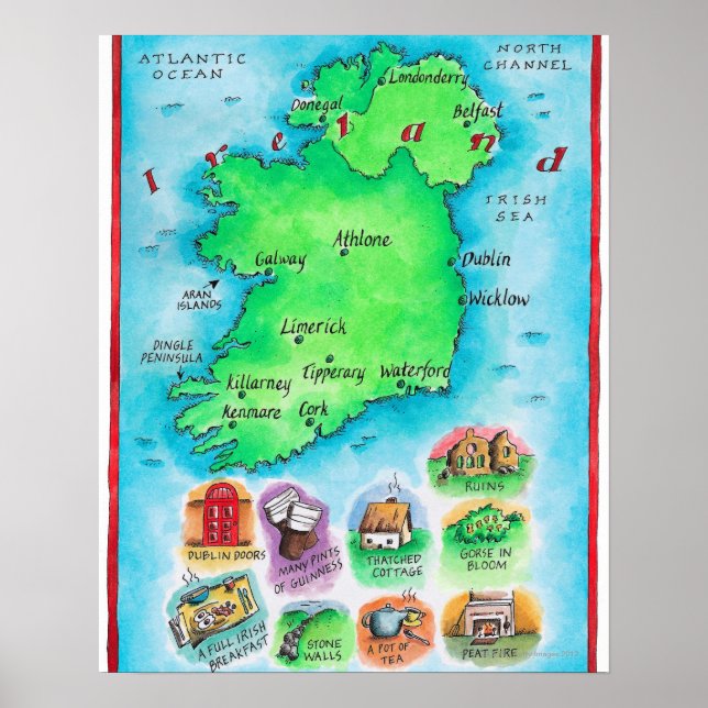 Pôster Mapa da Irlanda (Frente)