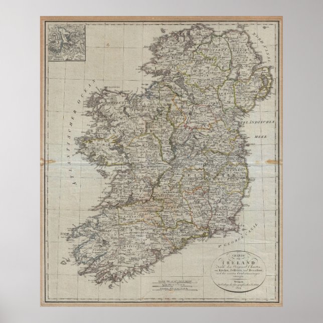 Pôster Mapa da Irlanda em 1804 (40"x47") (Frente)