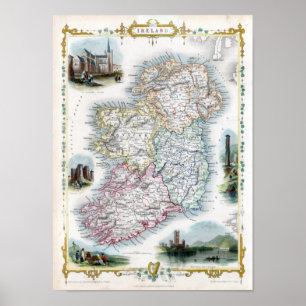 Pôster Mapa da Irlanda em 1851