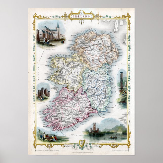 Pôster Mapa da Irlanda em 1851 (Frente)
