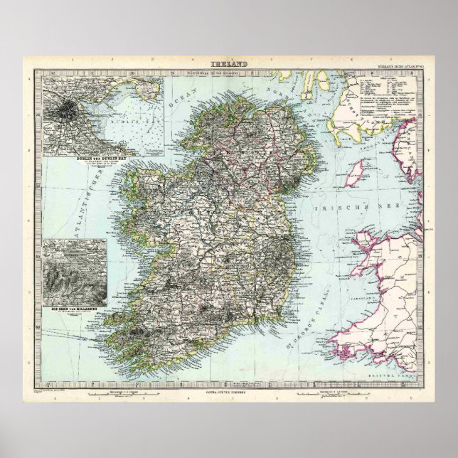 Pôster Mapa da Irlanda em 1891 (Frente)