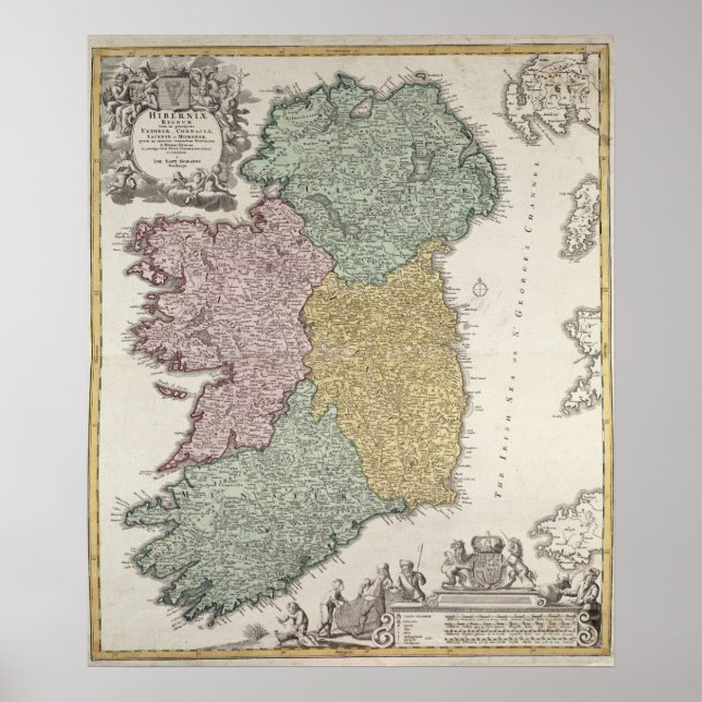 Pôster Mapa da Irlanda mostrando as províncias de Ulster (Frente)