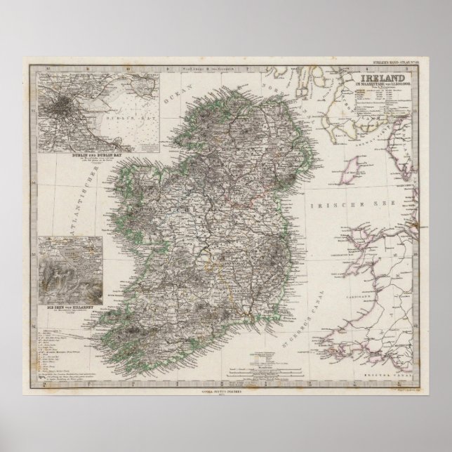 Pôster Mapa da Irlanda por Stieler (Frente)