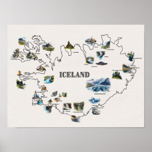 Poster Mapa da Islândia