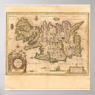 Poster Mapa da Islândia (Blaeu, 1645)