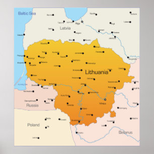 Poster Mapa Da Lituânia