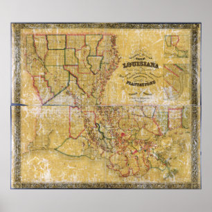 Poster Mapa da Louisiana de La Tourrette (1848)