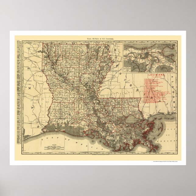 Pôster Mapa da Louisiana Railroad 1896 (Frente)