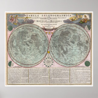 Pôster Mapa da Lua em 1707