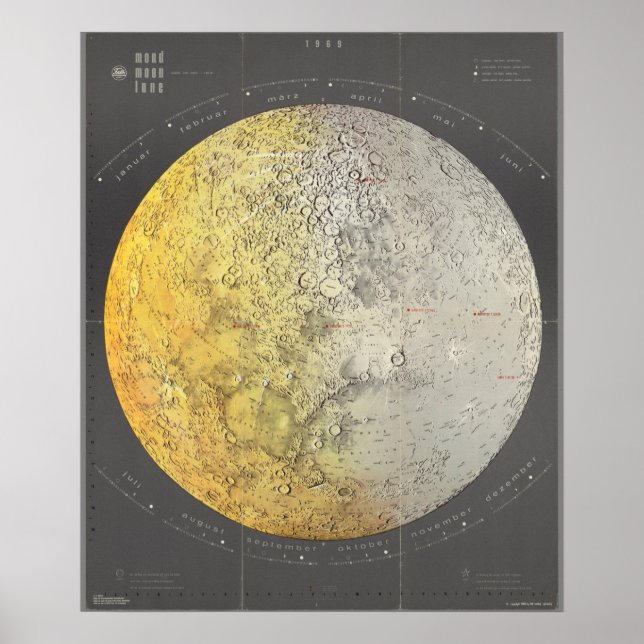 Poster Mapa da Lua Vintage (Frente)