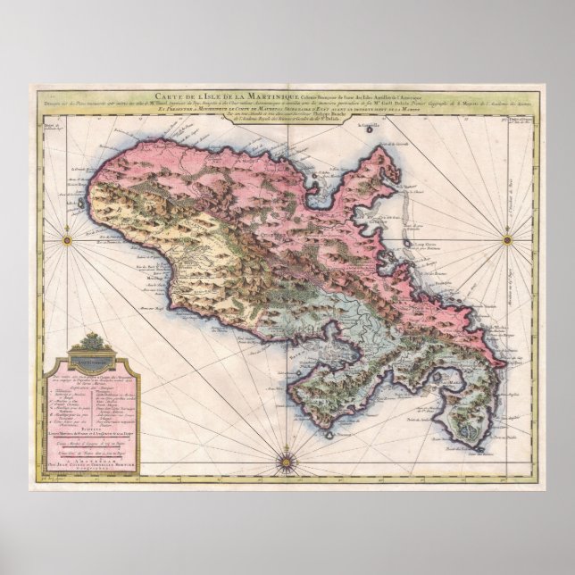Pôster Mapa da Martinica (1742) (Frente)