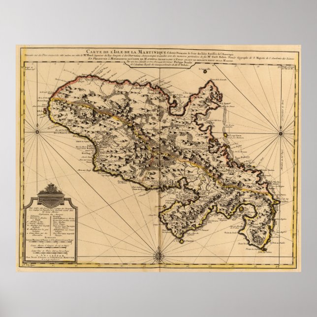 Pôster Mapa da Martinica (1742) 2 (Frente)
