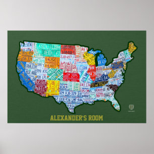 Poster Mapa da matrícula dos EUA no texto feito sob