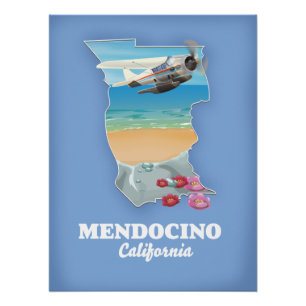 Pôster Mapa da Mendocino Califórnia