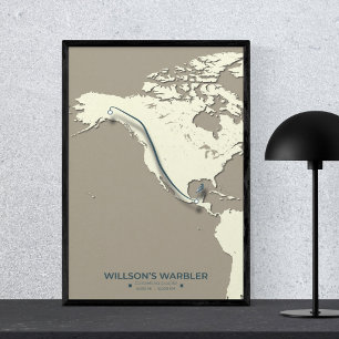 Poster Mapa da Migração do Warbler de Wilson - Minimalist
