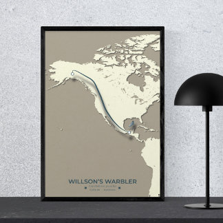 Poster Mapa da Migração do Warbler de Wilson - Minimalist