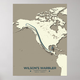 Poster Mapa da Migração do Warbler de Wilson - Minimalist