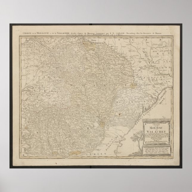 Poster Mapa da Moldávia e Valáquia de 1785 (Frente)