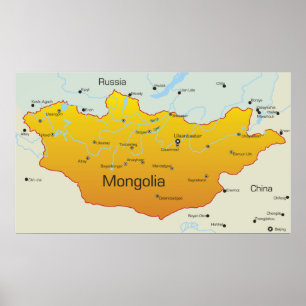 Poster Mapa da Mongólia