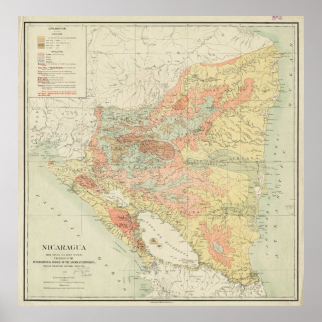 Pôster Mapa da Nicarágua (1903) (Frente)