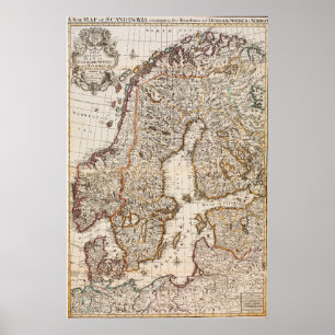 Poster Mapa da Noruega e da Suecias (1717)