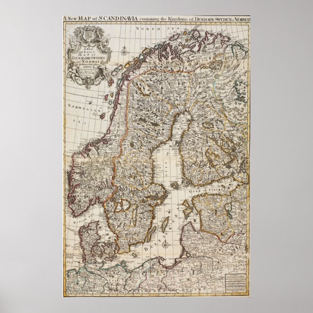 Poster Mapa da Noruega e da Suecias (1717) (Frente)