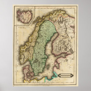 Pôster Mapa da Noruega e da Suecias (1831)