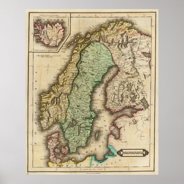 Pôster Mapa da Noruega e da Suecias (1831) (Frente)