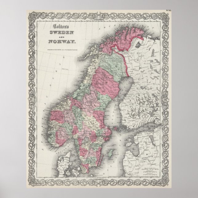 Pôster Mapa da Noruega e da Suecias (1865) (Frente)
