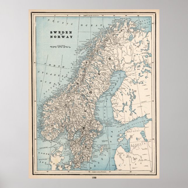 Poster Mapa da Noruega e da Suecias (1893) (Frente)