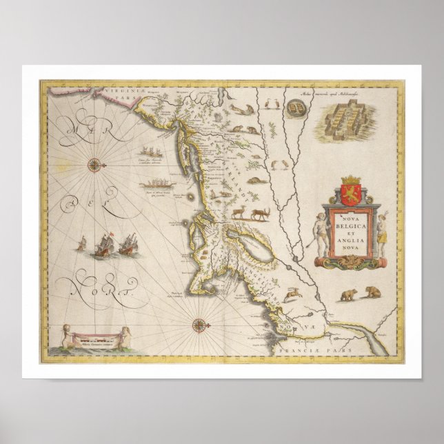 Pôster Mapa da Nova Bélgica e da Nova Inglaterra, pub. em (Frente)
