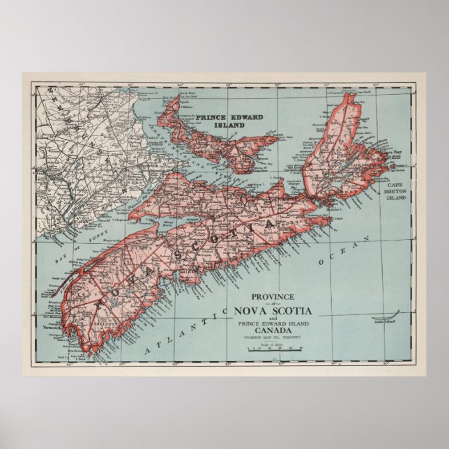 Poster Mapa da Nova Escócia Canadá (1925) (Frente)