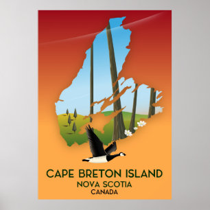 Poster Mapa da Nova Ilha de Cape Breton Scotia Canadá
