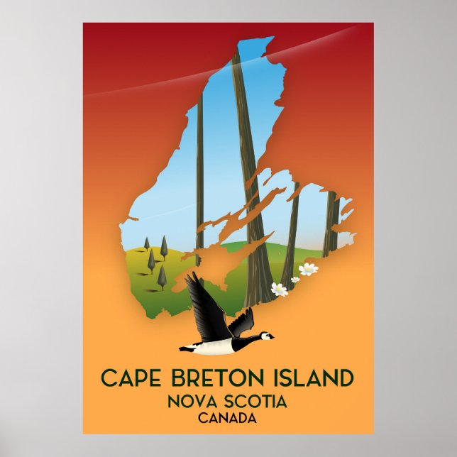 Poster Mapa da Nova Ilha de Cape Breton Scotia Canadá (Frente)