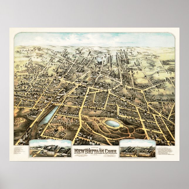 Pôster Mapa da Nova Inglaterra, Connecticut, de 1875 (Frente)