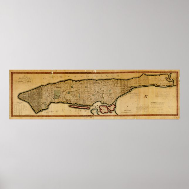 Pôster Mapa da Nova Iorque da ilha de Manhattan de 1807 (Frente)