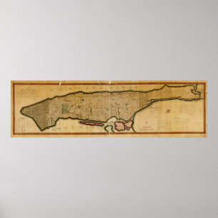 Pôster Mapa da Nova Iorque da ilha de Manhattan desde