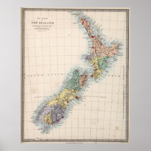 Poster Mapa da Nova Zelândia (1865)