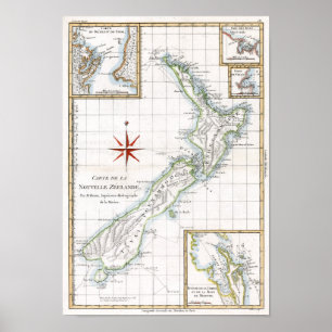 Pôster Mapa da Nova Zelândia de 1787