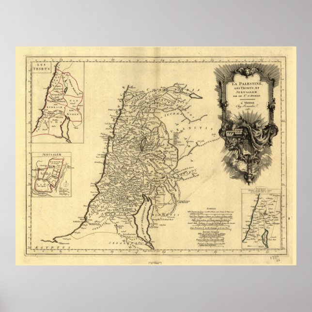 Poster Mapa da Palestina, das tribos e de Jerusalém (1783 (Frente)