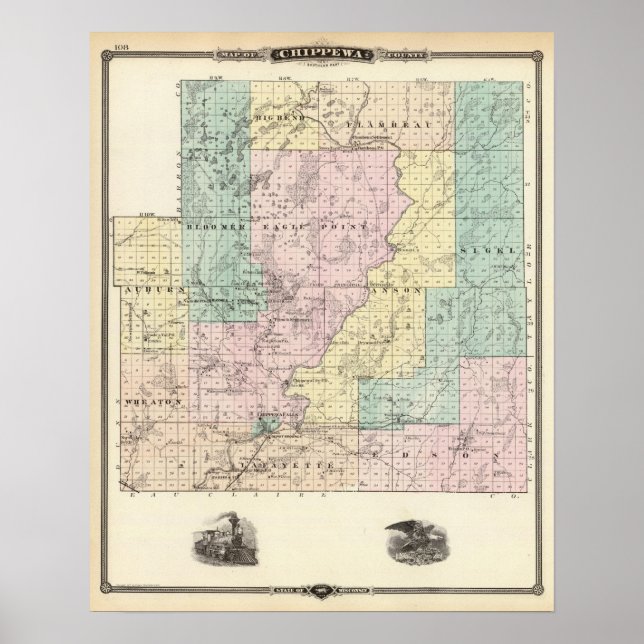 Pôster Mapa da parte sul do condado de Chippewa (Frente)