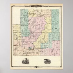 Pôster Mapa da peça do sul do Condado de Chippewa