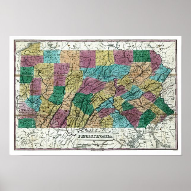 Poster Mapa da Pensilvânia de 1829 (Frente)