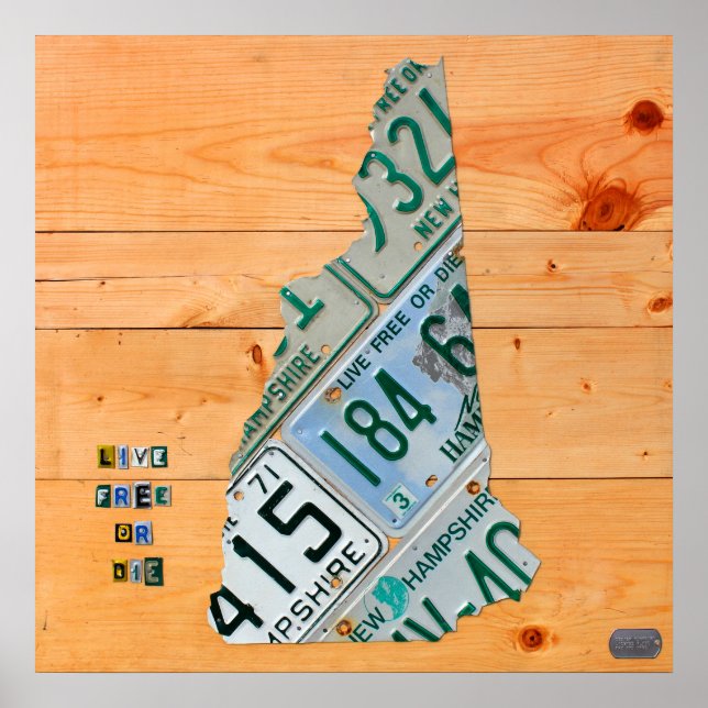 Poster Mapa da Placa de Licença de New Hampshire (Frente)