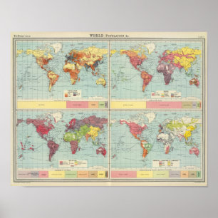 Pôster Mapa da população de mundo