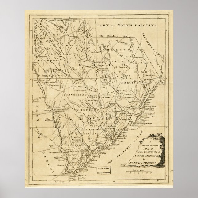 Pôster Mapa da Província da Carolina do Sul (1779) (Frente)