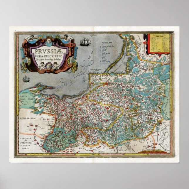 Poster Mapa da Prússia 1584 (Frente)