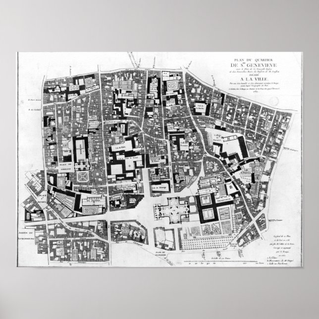 Pôster Mapa da região de Sainte-Genevieve, Paris, 1756 (Frente)